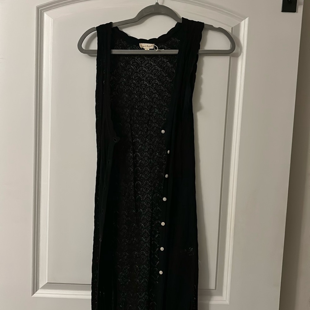 Long crochet knit cardigan